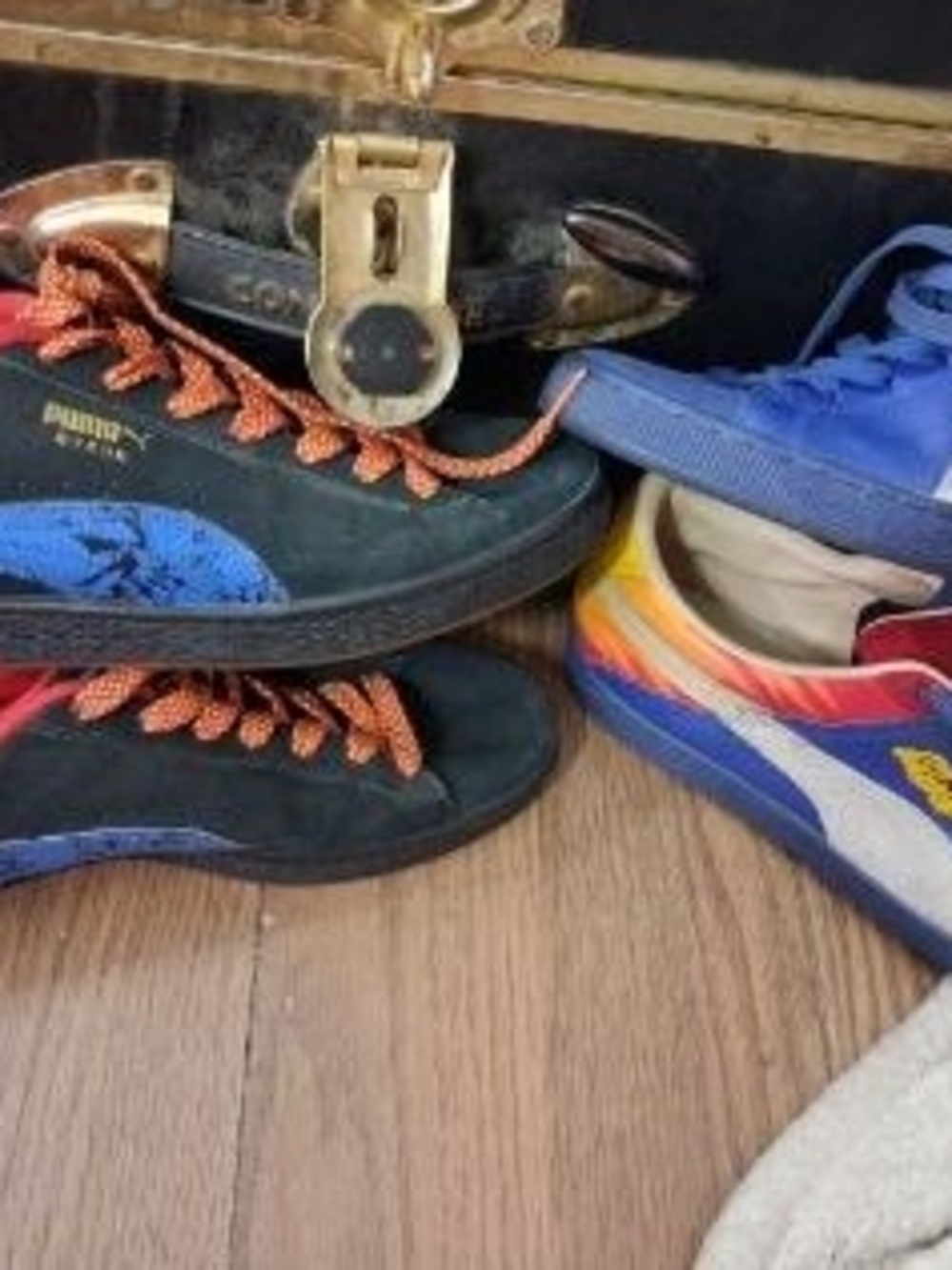 Puma Black & Blue Suede Sneakers with Orange Laces